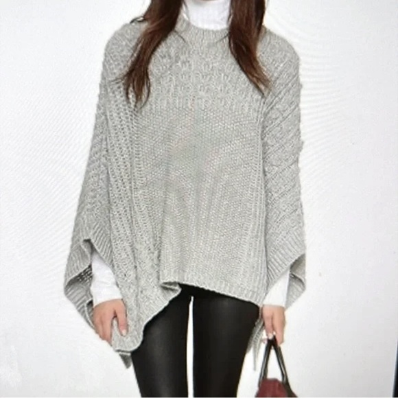 Sweaters - Club Monaco Janeen Gray Thick Knitted Poncho Sweater M L Alpaca Merino Wool